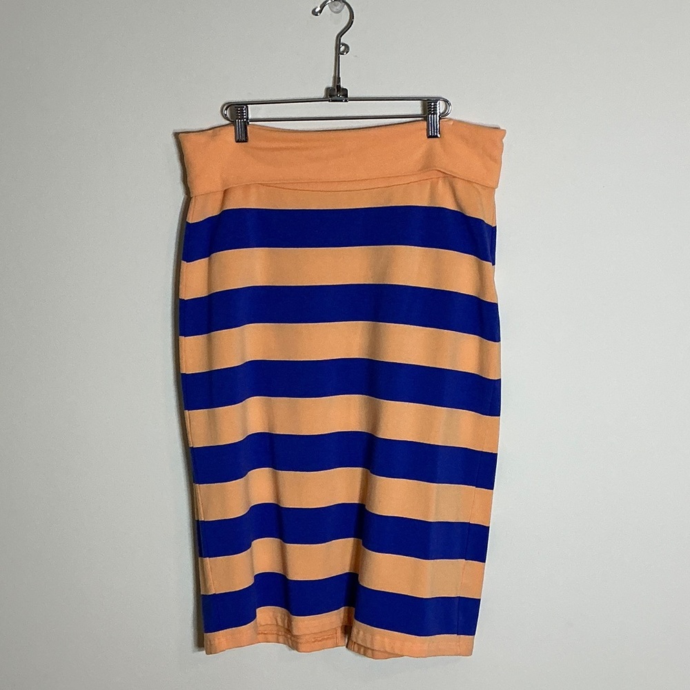 Stem Orange and Blue Striped Pencil Skirt
